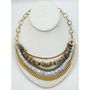 AV Max Stone & Mixed Chain Layered Multistrand Necklace Gold Tone Boho Bohemian
